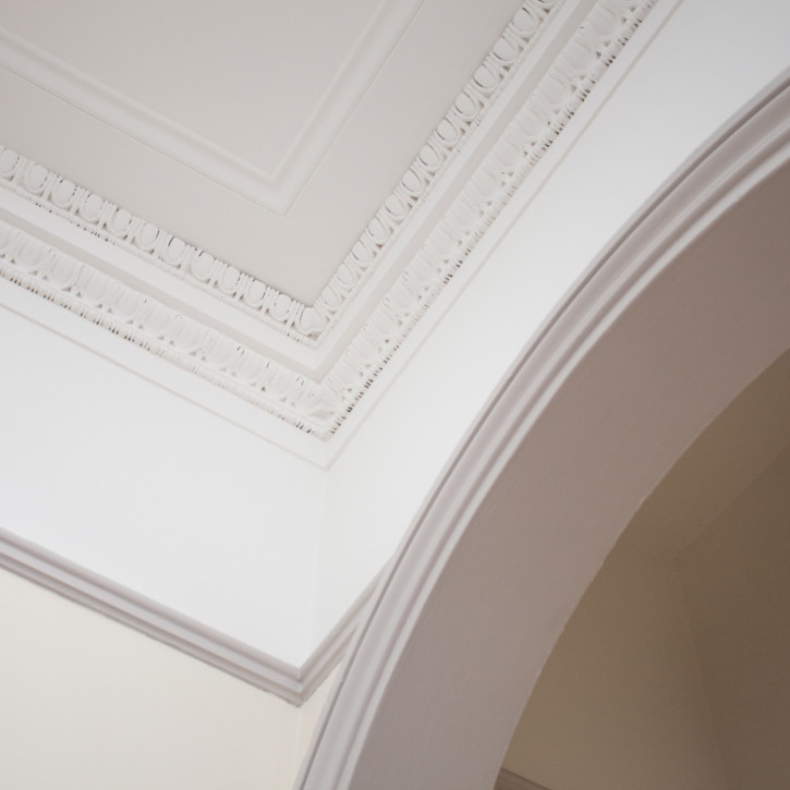 Painted cornices and ceiling.