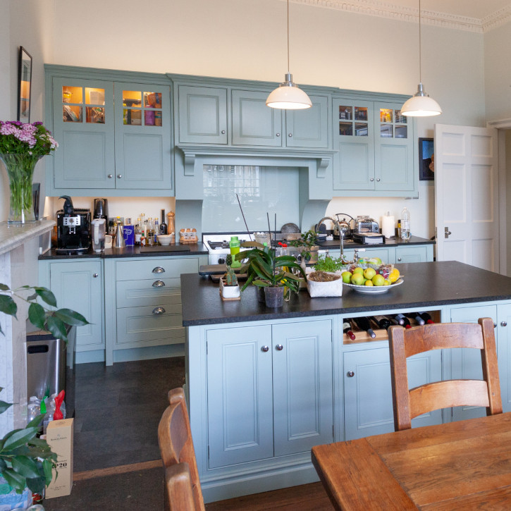 Painted kitchen cupboards, walls and ceiling.